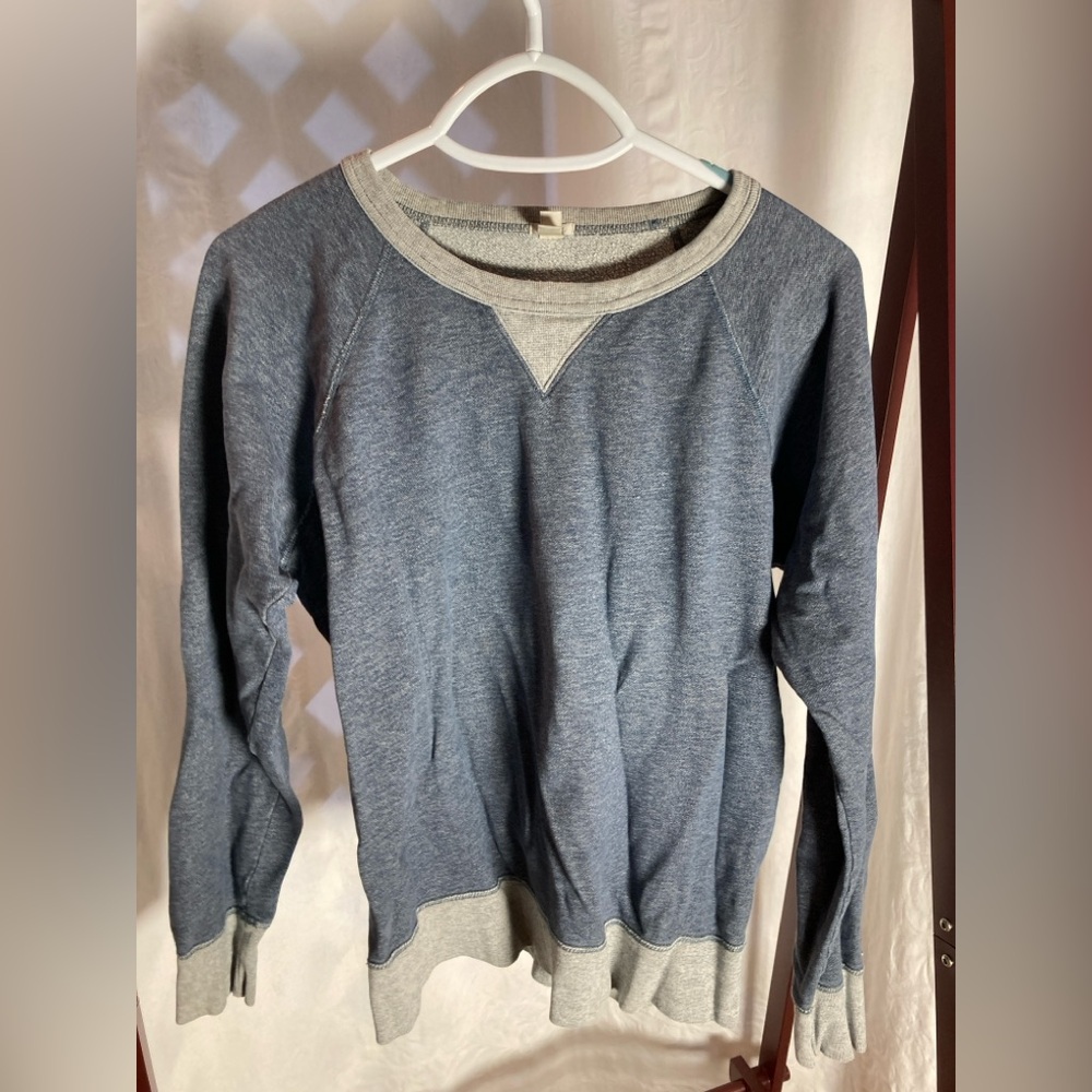 J Crew cotton sweatshirt size L denim blue with gray trim